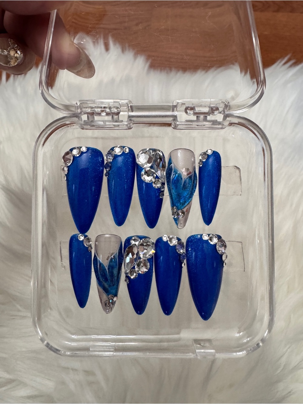 Royal Blue Rhinestone Stiletto Press-On Nails